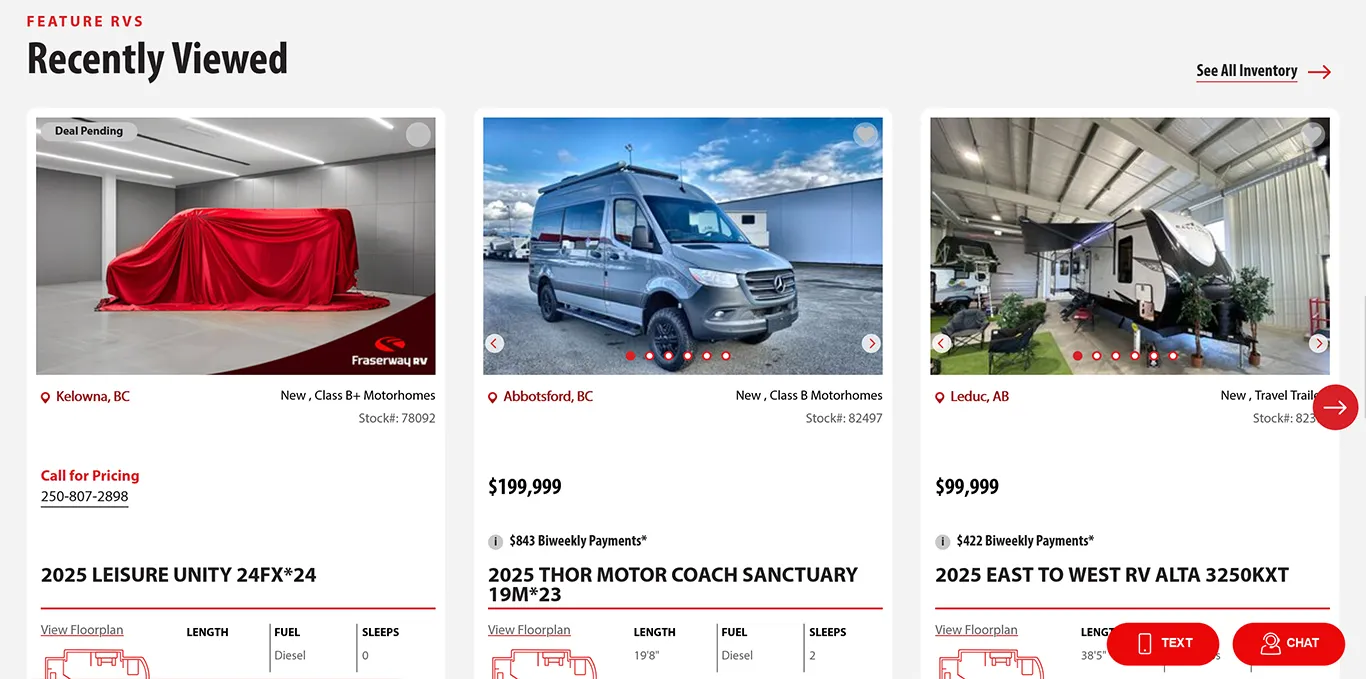 A design showcase for the Fraserway RV microsite