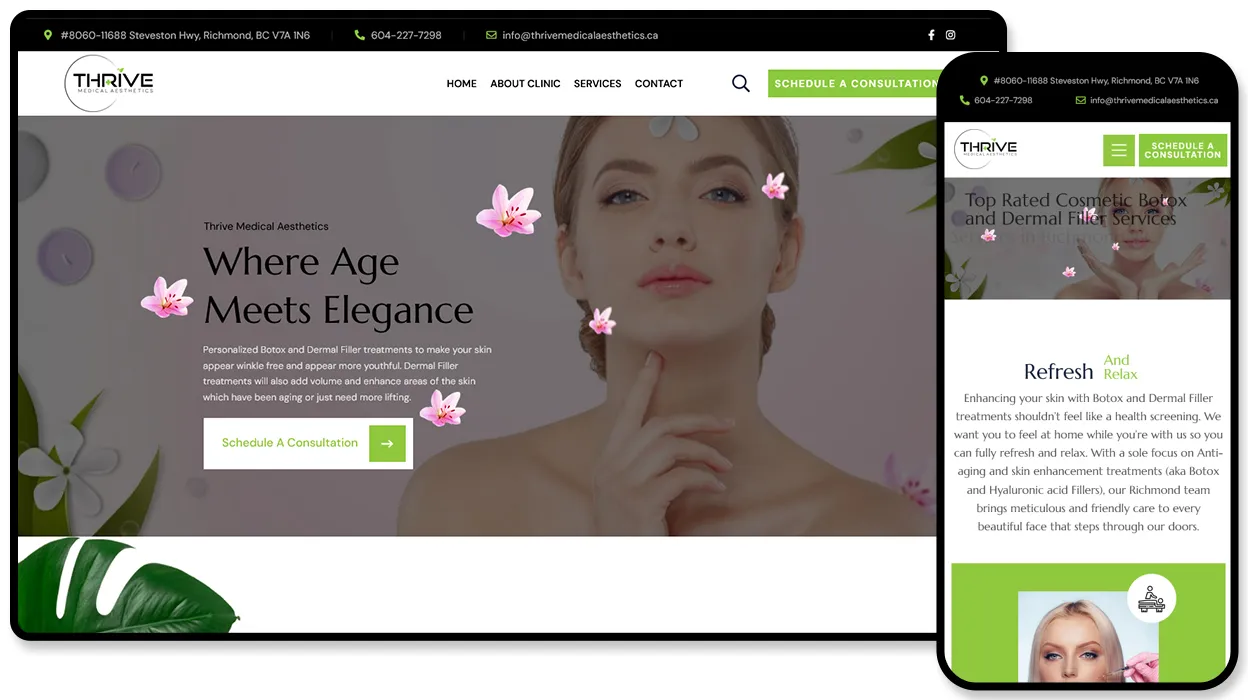Thrive Medical Aesthetics website for a Richmond Botox and dermal filler clinic.