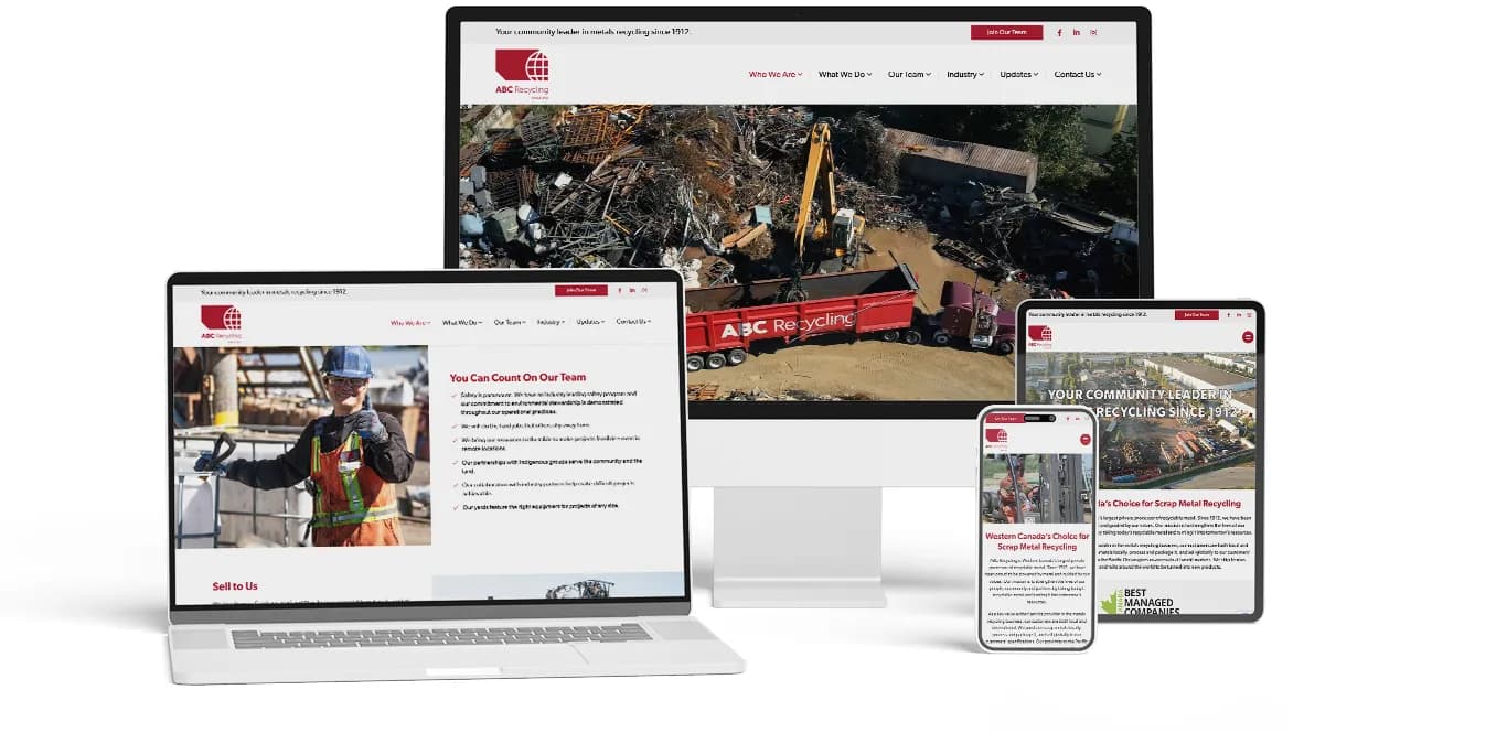 Responsive design of the ABC Recycling website across desktop and mobile