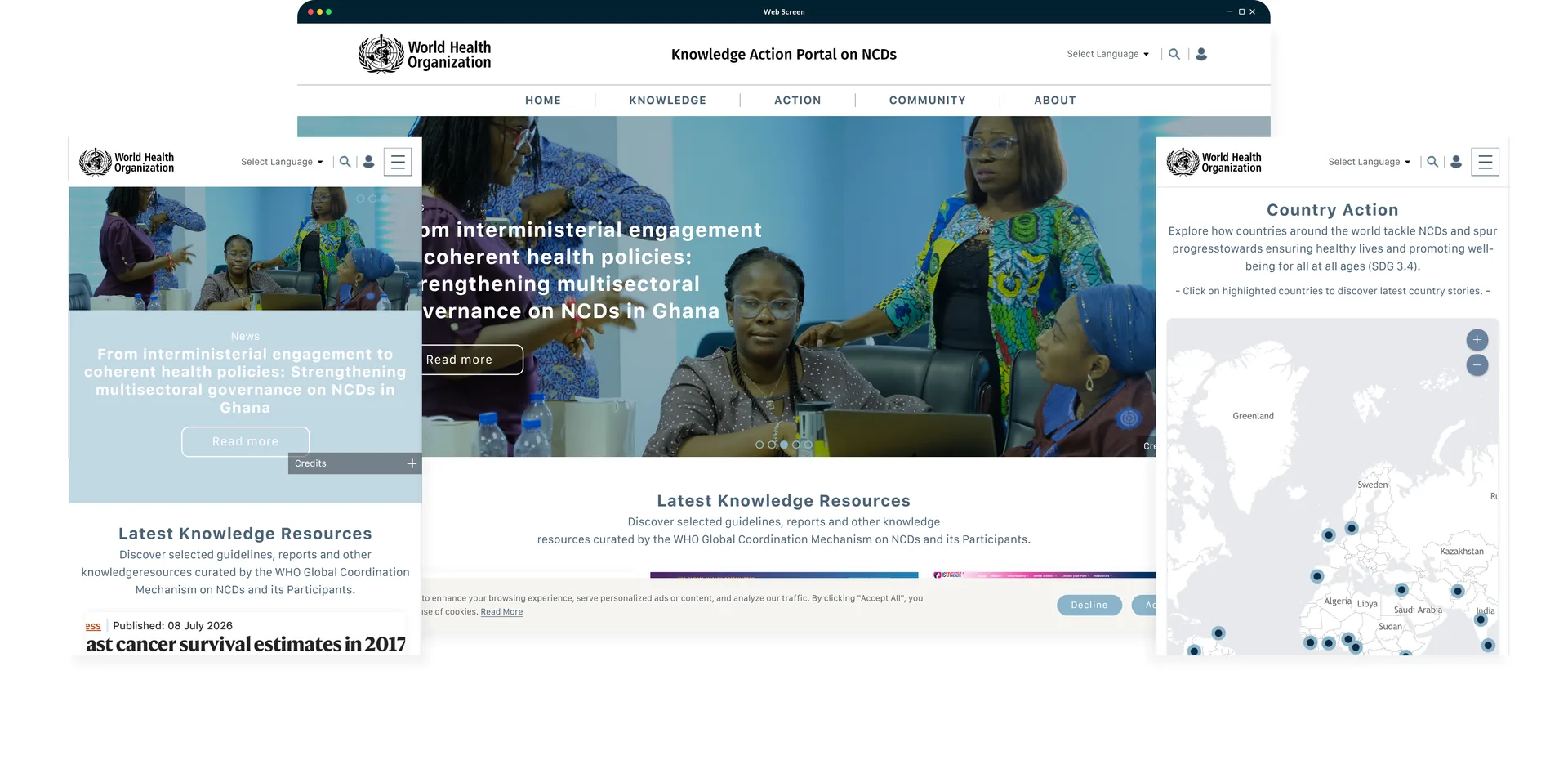 Wide banner of the redesigned WHO Knowledge Action Portal website