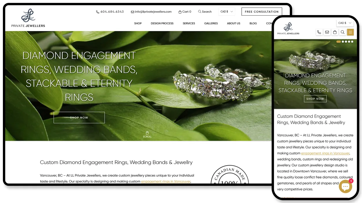 LL Private Jewellers website design