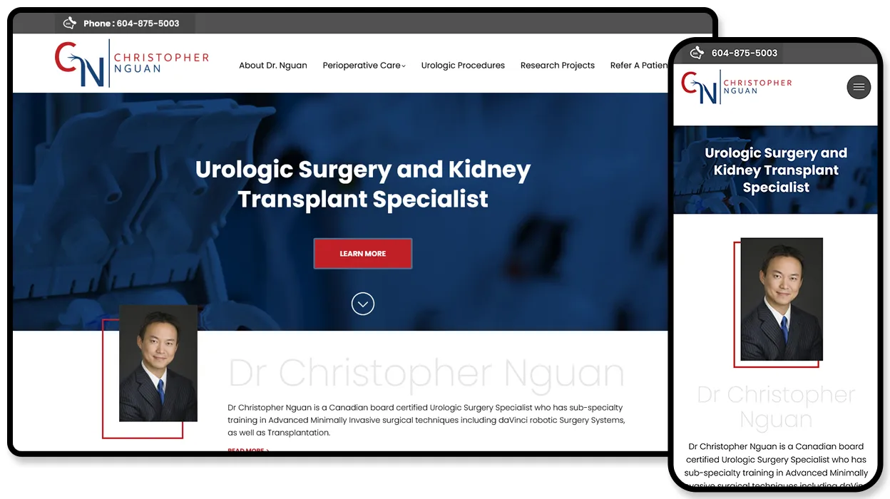 Dr. Christopher Nguan website for a urologic surgery and kidney transplant specialist.