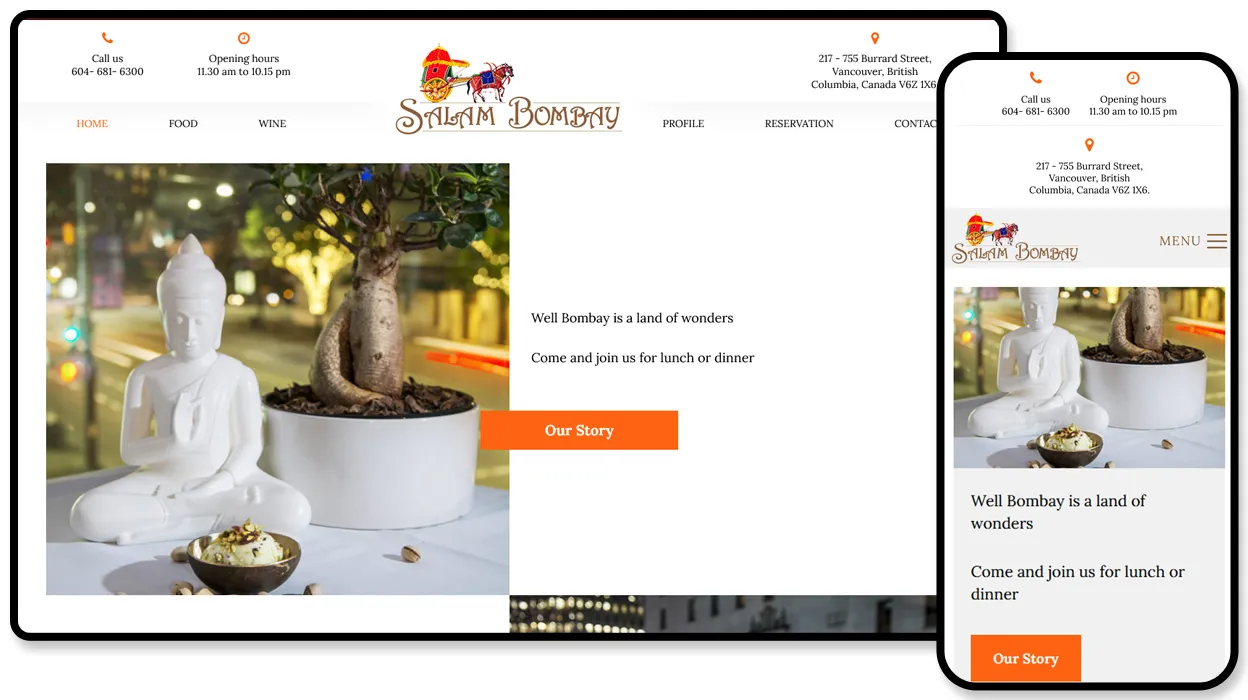 Salam Bombay restaurant website design