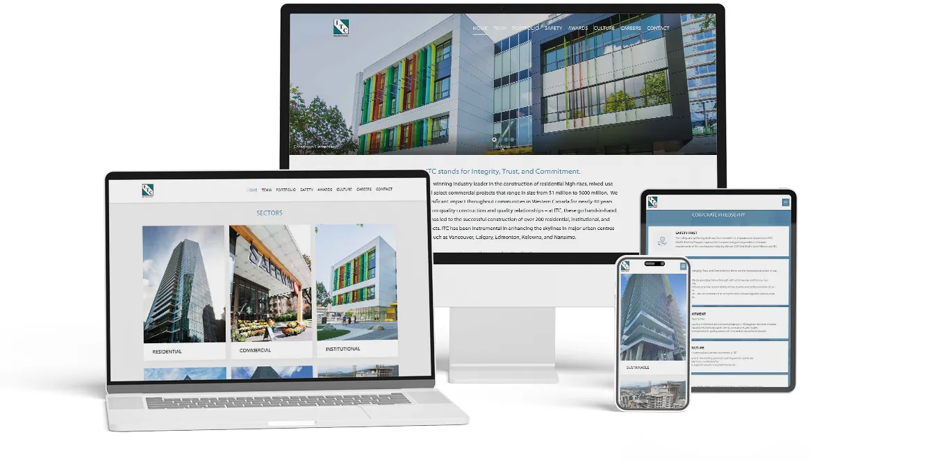 Responsive design showcase of the ITC Construction website across devices