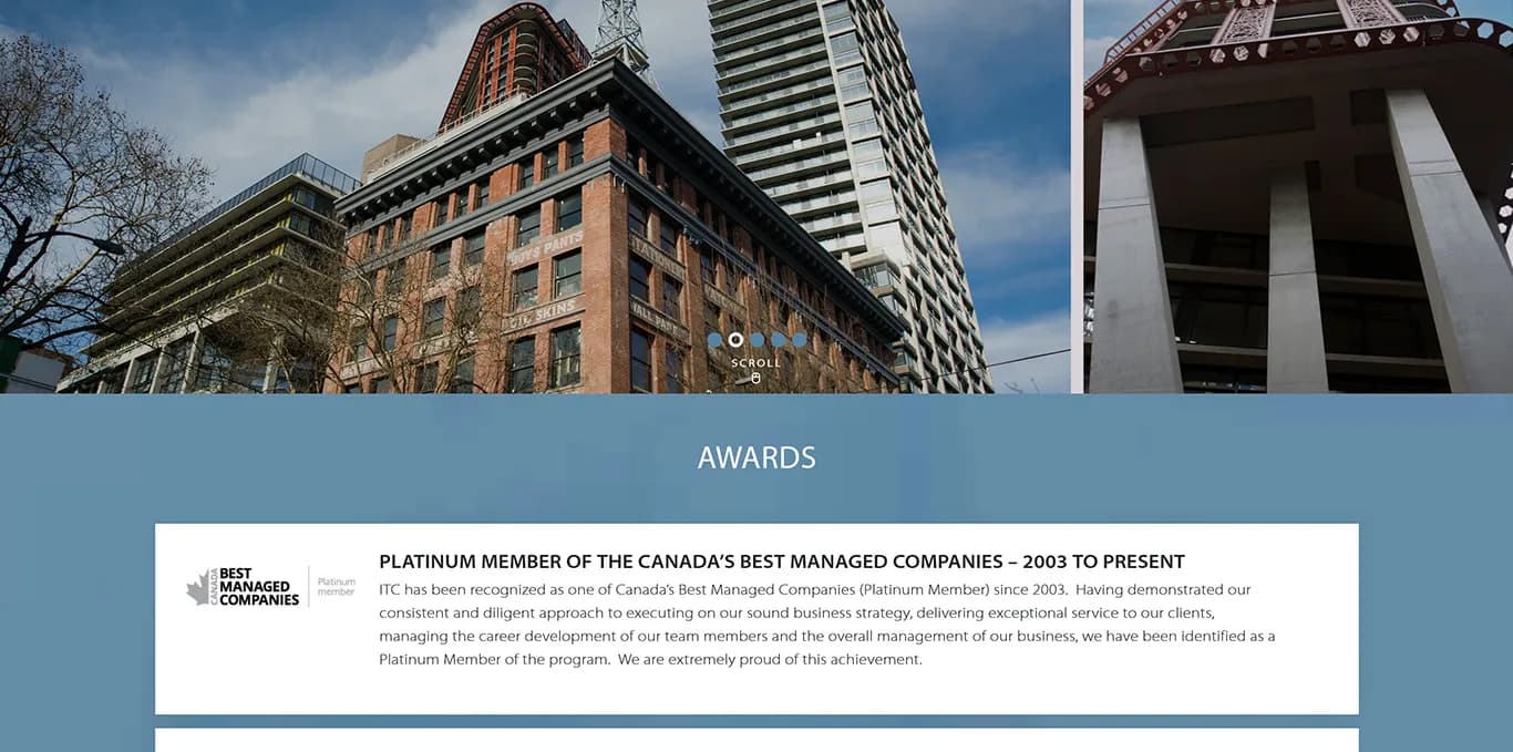 Design showcase for the ITC Construction website