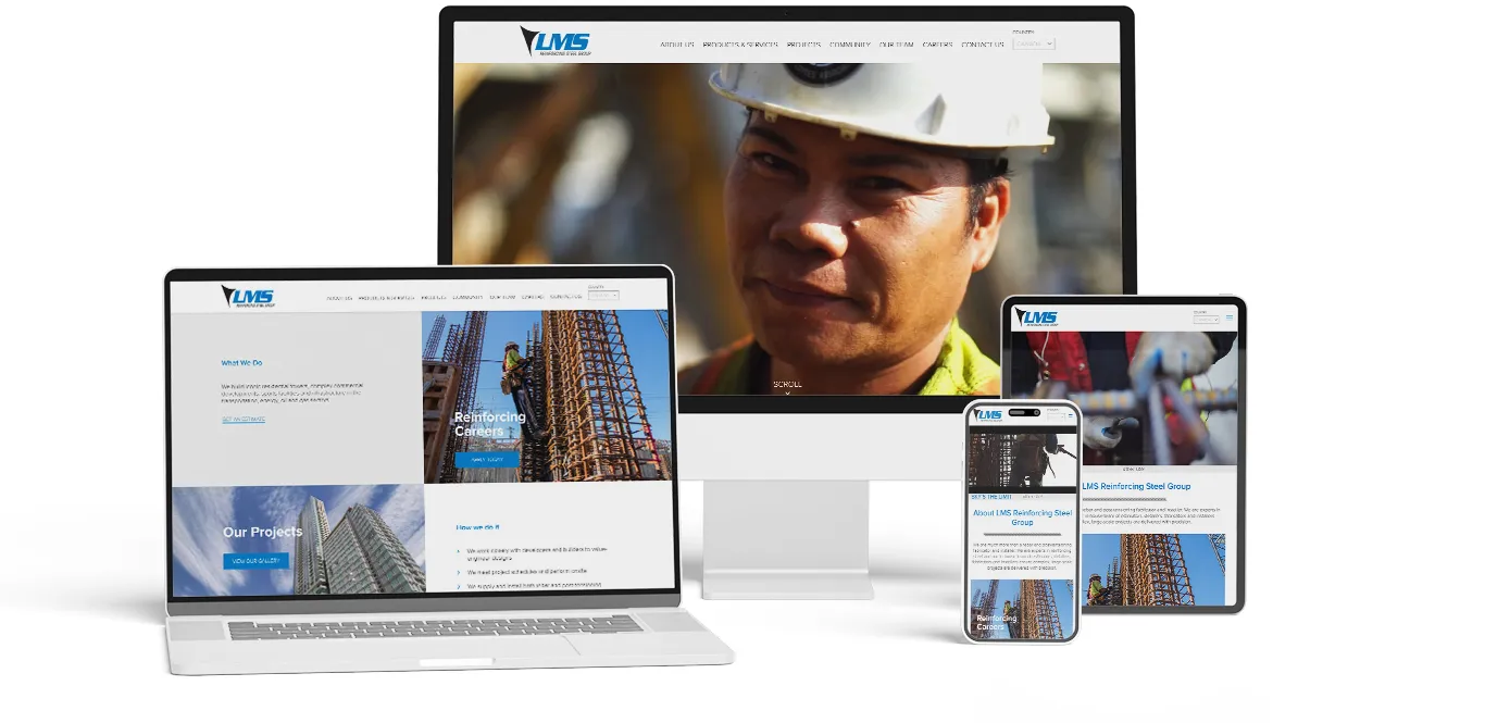 A showcase of the responsive design of the LMS Reinforcing Steel Group website